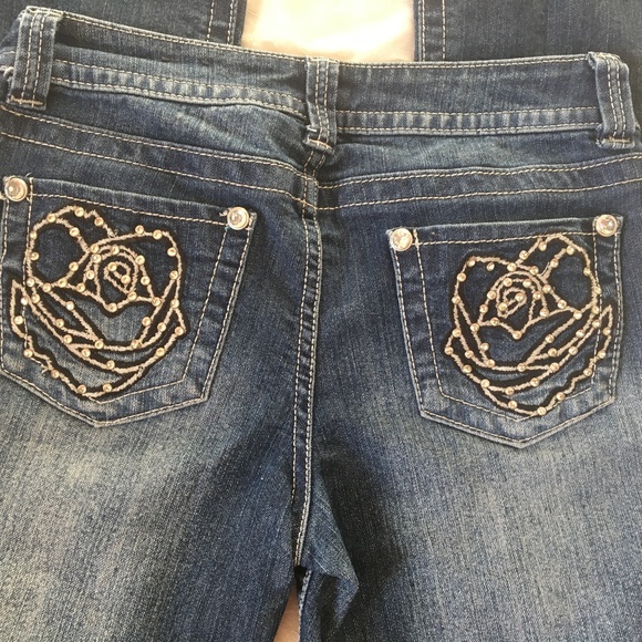 Suko Jeans Boot Cut Embellished Embroidered Faded Dark Wash Low Rise - Picture 5 of 8